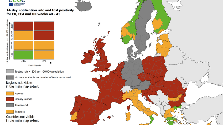 Covid19: Στο «κόκκινο» η Ευρώπη – «Πράσινες» Ελλάδα, Νορβηγία, Φινλανδία